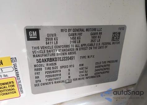 2014 Buick Enclave Leather z USA, uszkodzony, nr VIN 5GAKRBKD7EJ220491